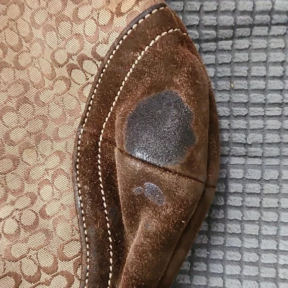 Vintage Coach Tan Jacquard Canvas Small Hobo w/Brown Suede Bottom & Corners - Picture 4 of 6